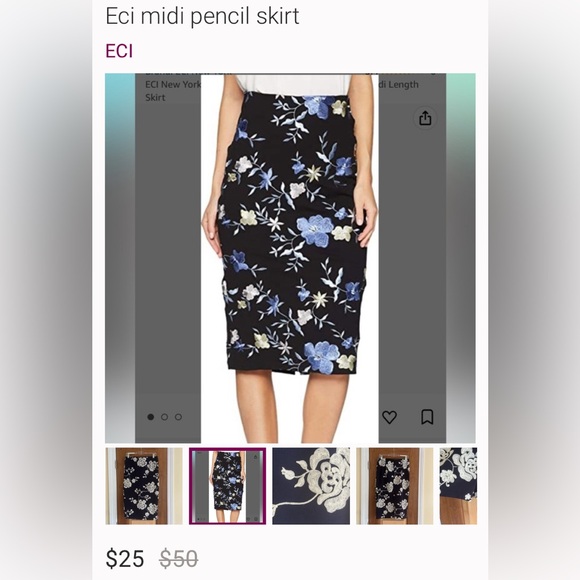 Eci black pencil skirt, cream flowers embroidered - Picture 15 of 16